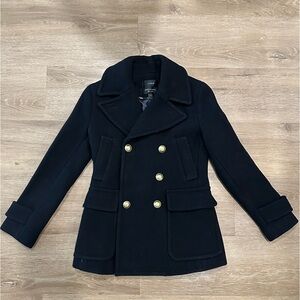 J CREW Stadium Cloth Nello Gori Wool Coat Jacket Gold Button 00P Black